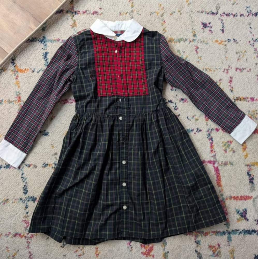 Ralph Lauren Plaid Kids Dress with Red and Black Checkered Design